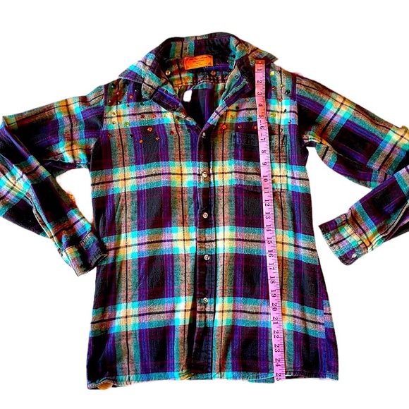 Swarovski Studded Blue and Purple Vintage Flannel Upcycled Country West… - Picture 5 of 7